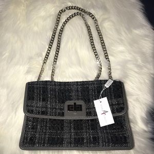 NWT Alma Tonutti Grey Scottish Check Shoulder Bag
